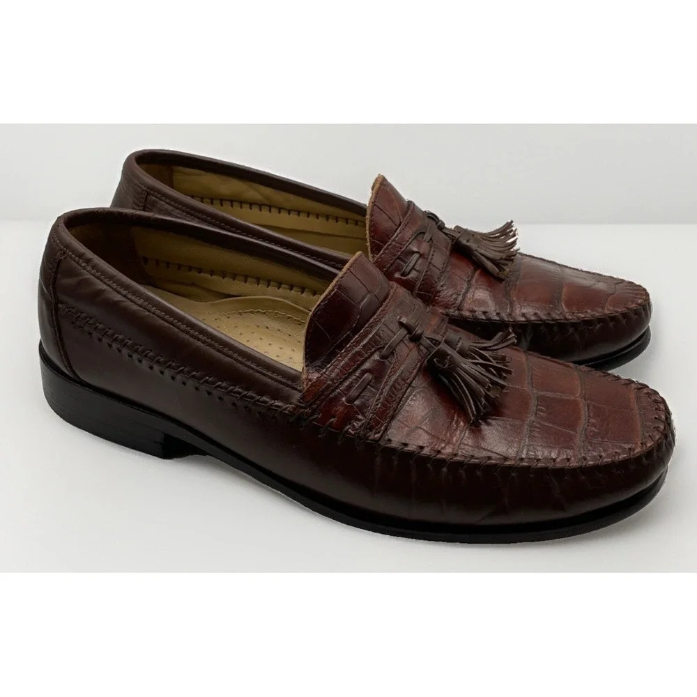 Florsheim Pisa Men Size 10 D Cognac Brown Croc Leather Loafer Shoes Tassel